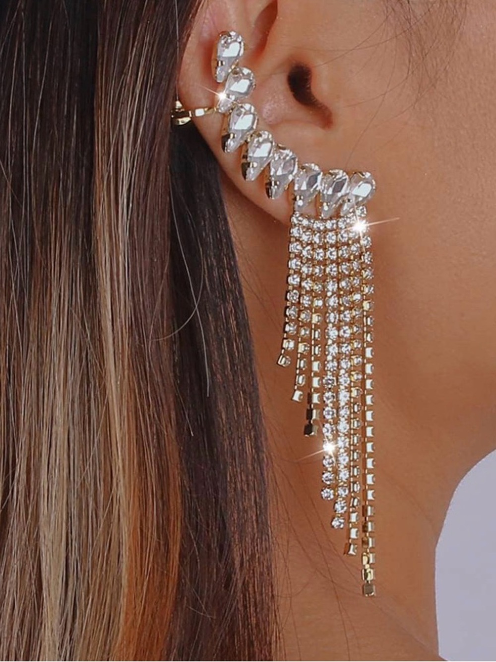 Rhinestone tassels ear cuff NWT